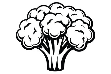 Broccoli Outline Isolated on White Background Monochrome Vegetable Art