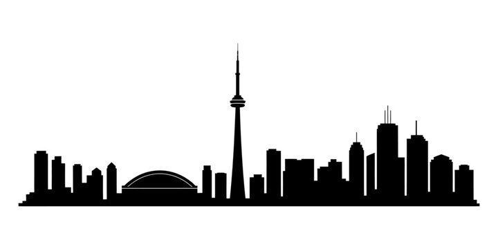 Toronto Cityscape Silhouette with CN Tower Dome and Modern Buildings Against White Background Minimalist and Elegant Design