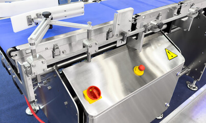 Production line equipment. Industrial loader line. Conveyor belt technology. Factory equipment. Parcel service.