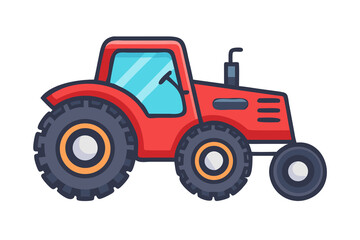 Obraz premium Bright red cartoon tractor with large wheels on a black background