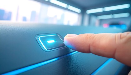 Illuminated Button Press Inside Futuristic Vehicle