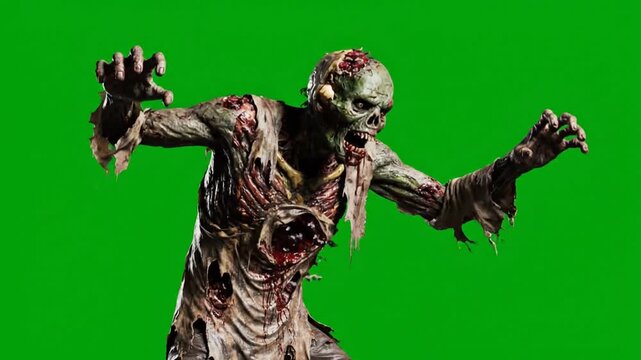 Undead Menace: Isolated Zombie on Green Screen