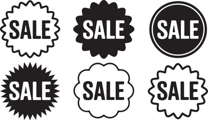 Fototapeta premium Black and white sale tags with various starburst and circular shapes label promotion