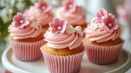 Beautifully decorated pink and pink cupcakes