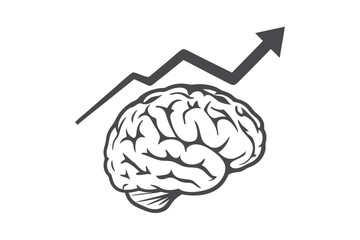 Brain With Arrow On White Background, Symbolizing Growth And Intelligence Concept