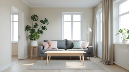 Fototapeta premium scandinavian minimalist living room interior