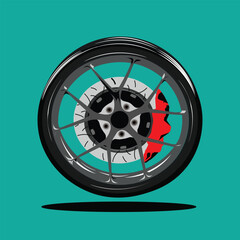 Cool design of racing car tire wheels with flame effect