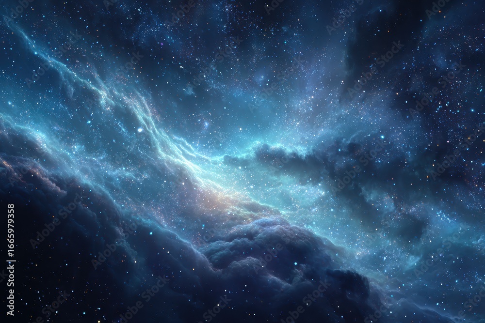 Canvas Prints vivid blue outer space backdrop featuring nebula clouds swirling through the cosmos in a cosmic danc