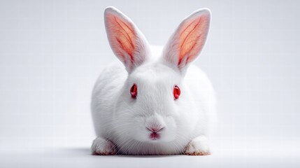Obraz premium A charming white rabbit with striking red eyes in a studio setting.