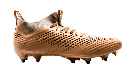 Illustration of closeup of a brown football shoe isolated on transparent background, showcasing its design, laces, and cleats, perfect for sports and athletic activities and performance