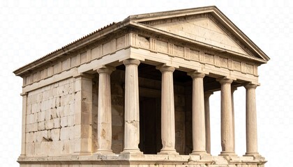 Isolated Ancient Roman Temple with Columns and Tiled Roof on White Background