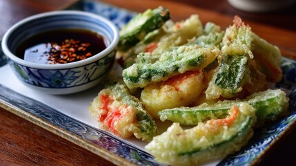 Crispy vegetable tempura with dipping sauce