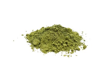 Green tea powder background, isolate of green tea, powder green, isolated on white