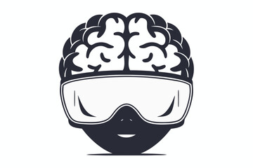 Brain Wearing VR Glasses Icon Concept Design on White Background