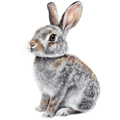 Cute fluffy rabbit sitting, isolated on transparent background