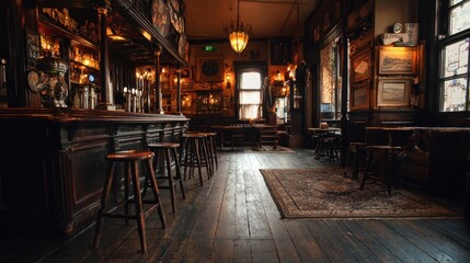 Dark, cozy pub interior