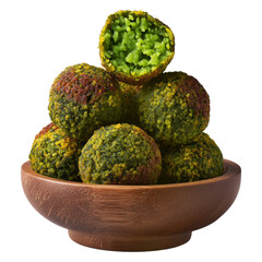 Obraz premium Taameya Egyptian falafel balls made from chickpeas or fava beans, isolated on white transparent background, concept of ethnic Arabic food