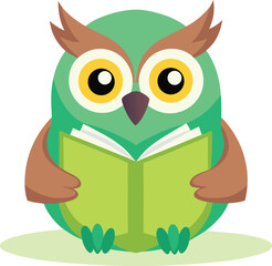 Cartoon owl reading a book illustration for education and learning concepts on white background