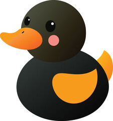 Cute Black Duck Cartoon Illustration with Orange Beak and Wing on white background