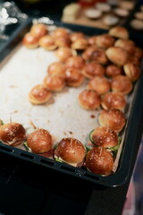 Gourmet Mini Sliders on Baking Tray for Party Catering