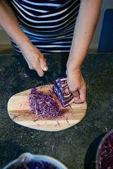 Artful Cabbage Chopping on Rustic Wooden Board
