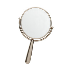 Fototapeta premium A round magnifying hand mirror with a metal handle, isolated on transparent background