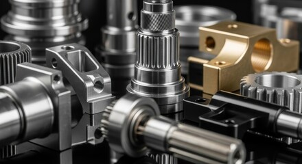 Precision-engineered metal components, showcasing industrial sophistication and accuracy