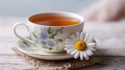 Delicate teacup with chamomile