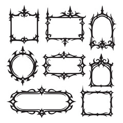 Gothic game frame set, vector fantasy medieval border, vintage tribal symmetry mystic design element vector