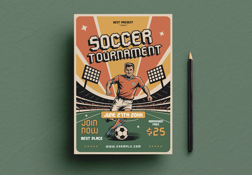 Retro Trendy Soccer Tournament Event Flyer