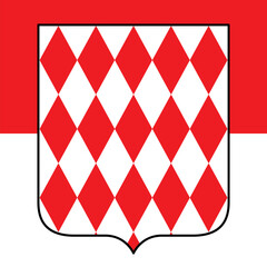 Obraz premium Monaco Principality coat of arms on the Monaco flag, vector illustration