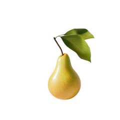 A ripe yellow pear with green leaves isolated on transparent background