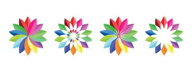 Vibrant Colorful Floral Design Series on White Background.