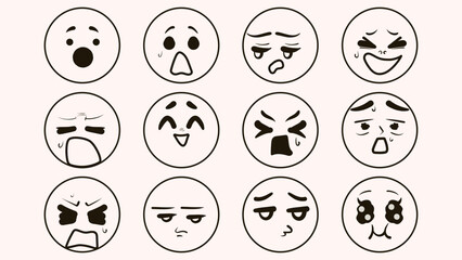 Cute doodle face set. Different anime faces stickers. Manga style vector illustration.