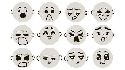 Obraz premium Cute doodle face set. Different anime faces stickers. Manga style vector illustration.