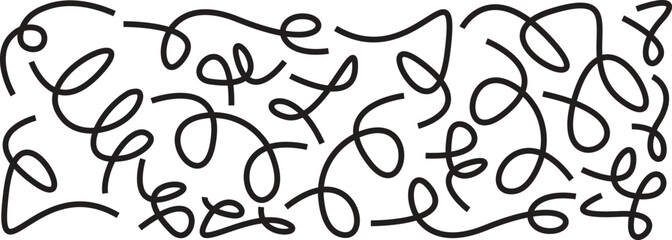 Abstract black line swirl seamless pattern background with looping curves and decorative scribbles, perfect for wallpaper, textile, wrapping paper, and modern graphic design use.