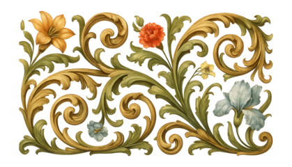 Renaissance border with floral and scroll elements