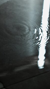 water dripping on the floor making a puddle in the room.
Roof leaking in the room and water dripping on the floor.
Wet floor and puddle in a dark room.
Water, splash, drops, leak, breakage