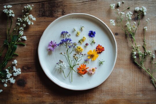 Assiette de fleurs fleurs sauvages comestibles bienfaits dangers design simplicit&eacute; nature beaut&eacute; eph&eacute;m&egrave;re