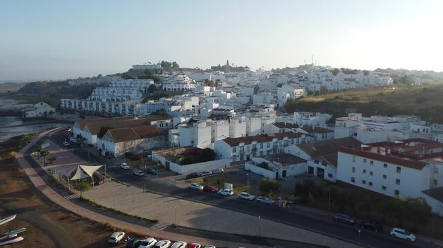 Drone shot of Ayamonte with Rio Guadiana in Spain