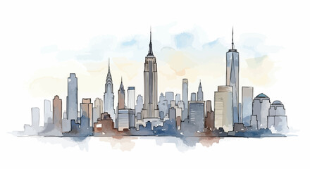 Obraz premium water colour illustration Of new York city skyline on white