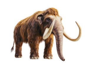 A woolly mammoth with large tusks, isolated on transparent background