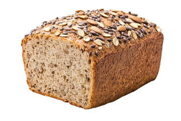 Seeded whole grain bread loaf with almonds isolated on transparent background