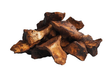 Fototapeta premium Pile of rough brown tree bark pieces isolated on transparent background