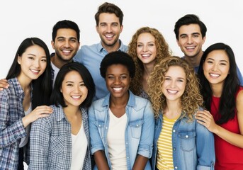 Fototapeta premium Diverse group of young people smiling together isolated on white background