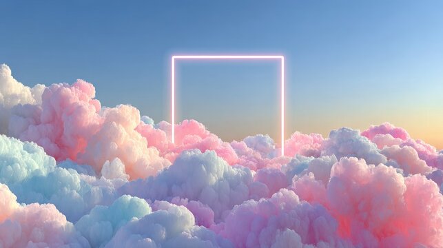 Pastel cloudscape with a glowing square frame