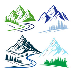 Mountain icons Adventure Line Art. Mountain Drawing Symbol Designs Mountain icons.
