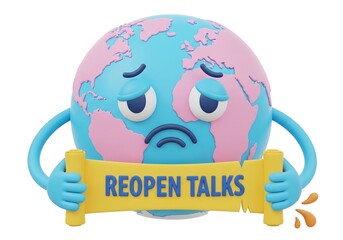 Fototapeta premium Sad earth wants to reopen talks isolated on white background