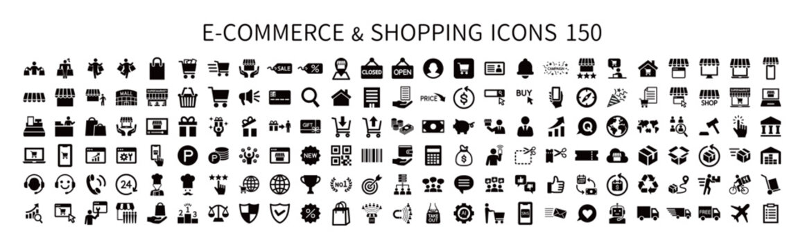 Icon sets related to e-commerce and shopping, consumer pictograms, and B2C business icon sets.