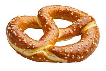Freshly baked pretzel with salt isolated on transparent background